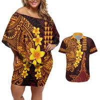 Hawaii Volcano Couples Matching Off Shoulder Short Dress and Hawaiian Shirt Polynesian and Kakau Pattern LT03 Red - Polynesian Pride