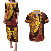 Hawaii Volcano Couples Matching Puletasi and Hawaiian Shirt Polynesian and Kakau Pattern LT03 Red - Polynesian Pride