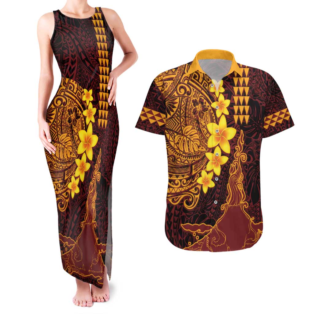 Hawaii Volcano Couples Matching Tank Maxi Dress and Hawaiian Shirt Polynesian and Kakau Pattern LT03 Red - Polynesian Pride