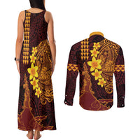 Hawaii Volcano Couples Matching Tank Maxi Dress and Long Sleeve Button Shirt Polynesian and Kakau Pattern LT03 - Polynesian Pride
