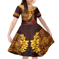 Hawaii Volcano Family Matching Long Sleeve Bodycon Dress and Hawaiian Shirt Polynesian and Kakau Pattern LT03 Daughter's Dress Red - Polynesian Pride