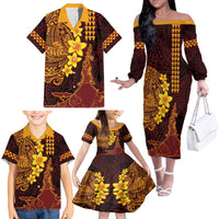 Hawaii Volcano Family Matching Off The Shoulder Long Sleeve Dress and Hawaiian Shirt Polynesian and Kakau Pattern LT03 - Polynesian Pride