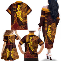 Hawaii Volcano Family Matching Off The Shoulder Long Sleeve Dress and Hawaiian Shirt Polynesian and Kakau Pattern LT03 - Polynesian Pride