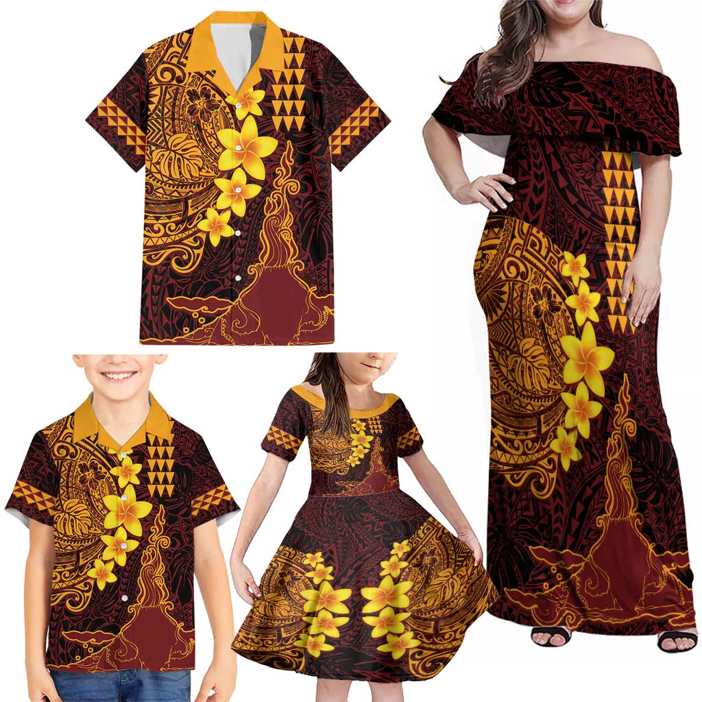 Hawaii Volcano Family Matching Off Shoulder Maxi Dress and Hawaiian Shirt Polynesian and Kakau Pattern LT03 - Polynesian Pride