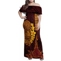 Hawaii Volcano Family Matching Off Shoulder Maxi Dress and Hawaiian Shirt Polynesian and Kakau Pattern LT03 Mom's Dress Red - Polynesian Pride