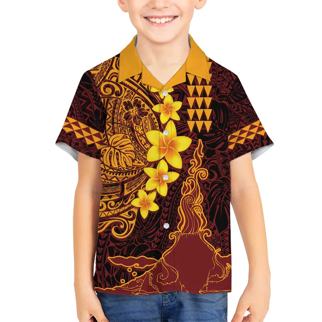 Hawaii Volcano Family Matching Off Shoulder Maxi Dress and Hawaiian Shirt Polynesian and Kakau Pattern LT03 Son's Shirt Red - Polynesian Pride