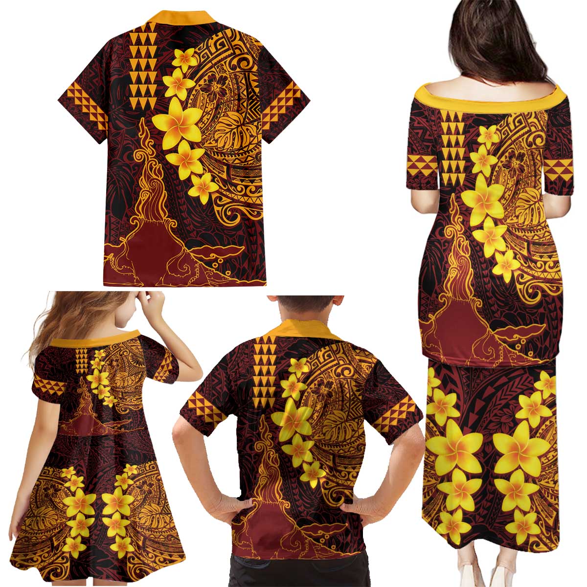 Hawaii Volcano Family Matching Puletasi and Hawaiian Shirt Polynesian and Kakau Pattern LT03 - Polynesian Pride