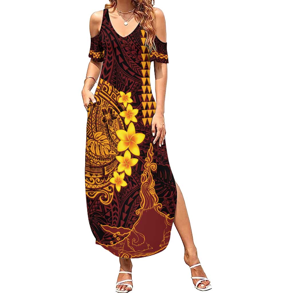 Hawaii Volcano Family Matching Summer Maxi Dress and Hawaiian Shirt Polynesian and Kakau Pattern LT03 Mom's Dress Red - Polynesian Pride