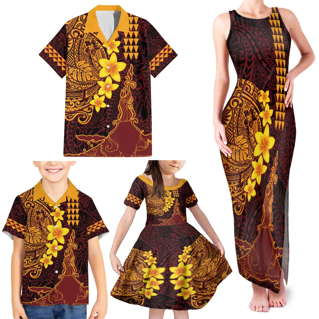 Hawaii Volcano Family Matching Tank Maxi Dress and Hawaiian Shirt Polynesian and Kakau Pattern