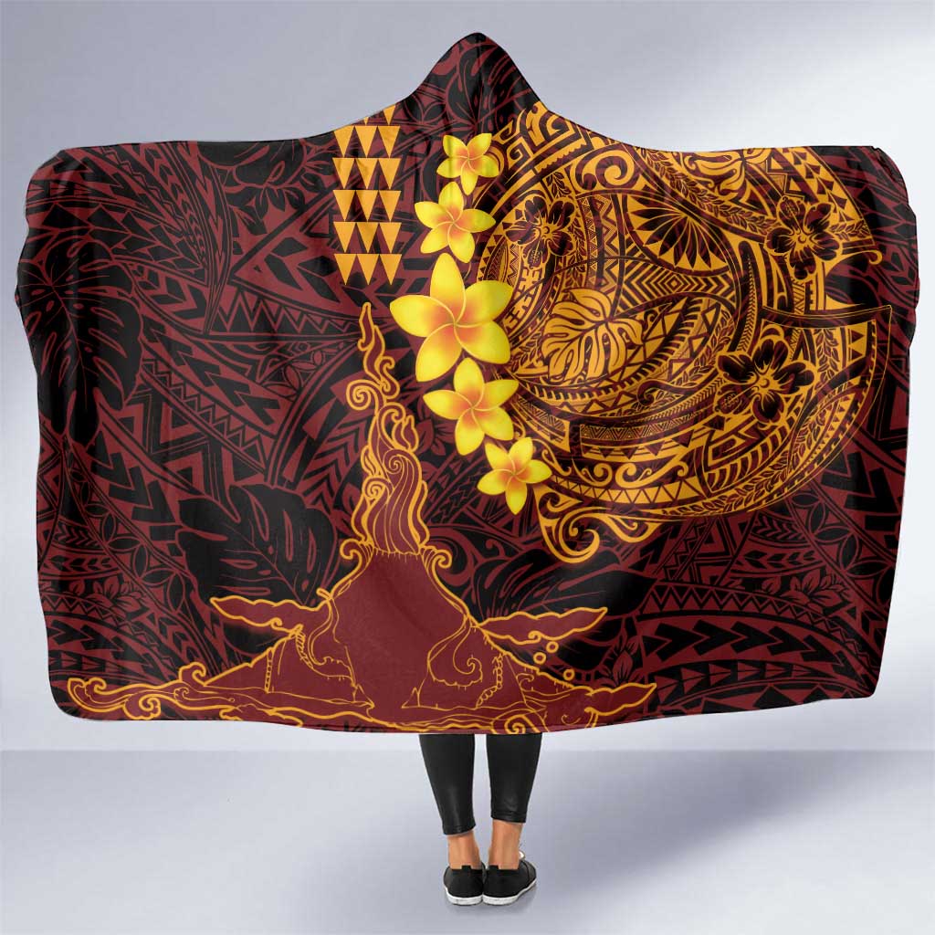 Hawaii Volcano Hooded Blanket Polynesian and Kakau Pattern LT03 One Size Red - Polynesian Pride