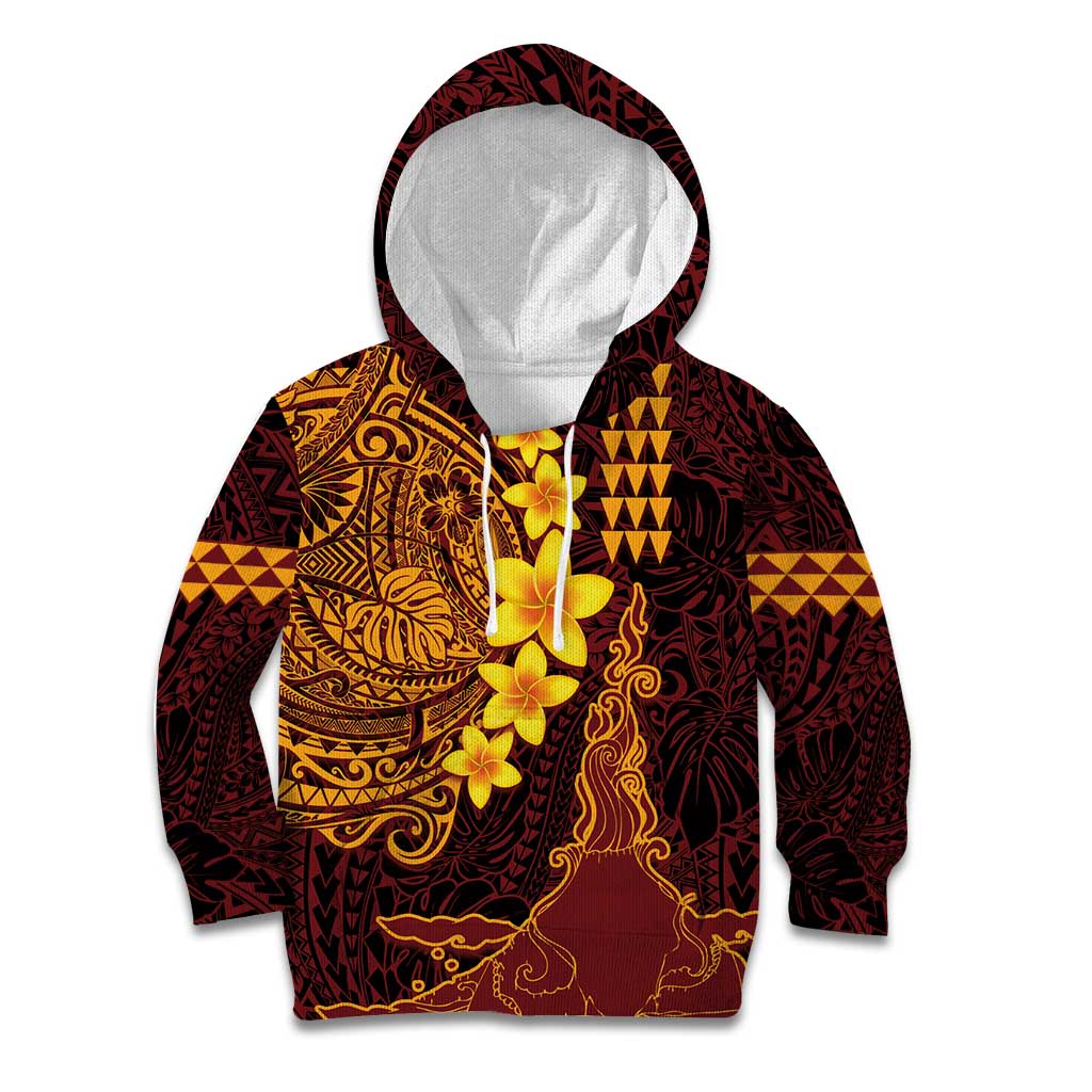 Hawaii Volcano Kid Hoodie Polynesian and Kakau Pattern