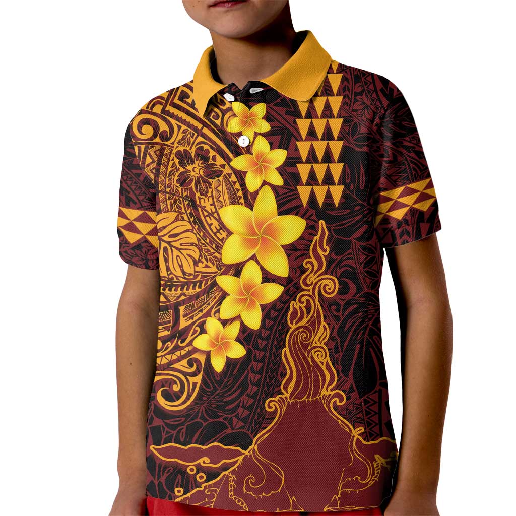 Hawaii Volcano Kid Polo Shirt Polynesian and Kakau Pattern