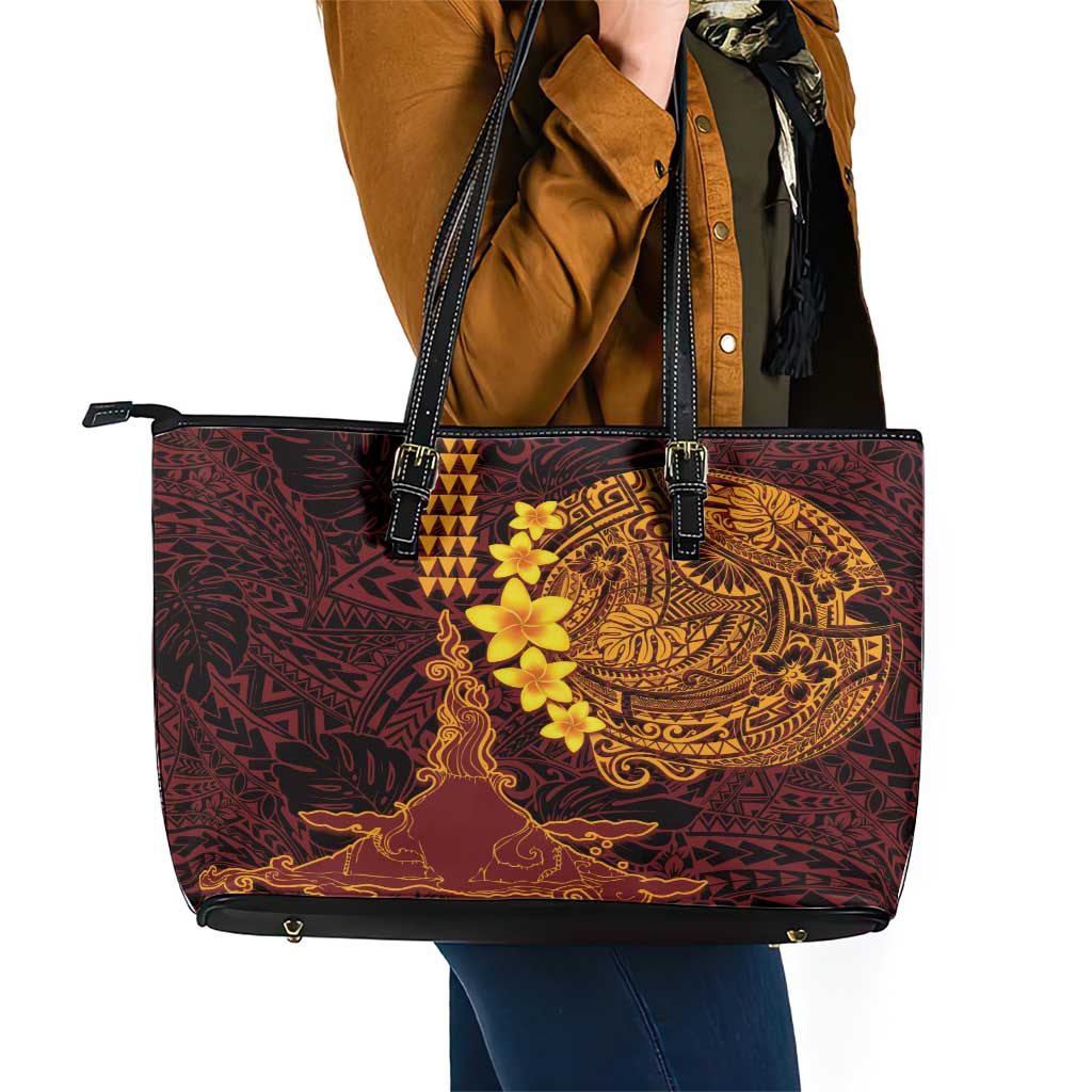 Hawaii Volcano Leather Tote Bag Polynesian and Kakau Pattern LT03 - Polynesian Pride