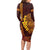 Hawaii Volcano Long Sleeve Bodycon Dress Polynesian and Kakau Pattern