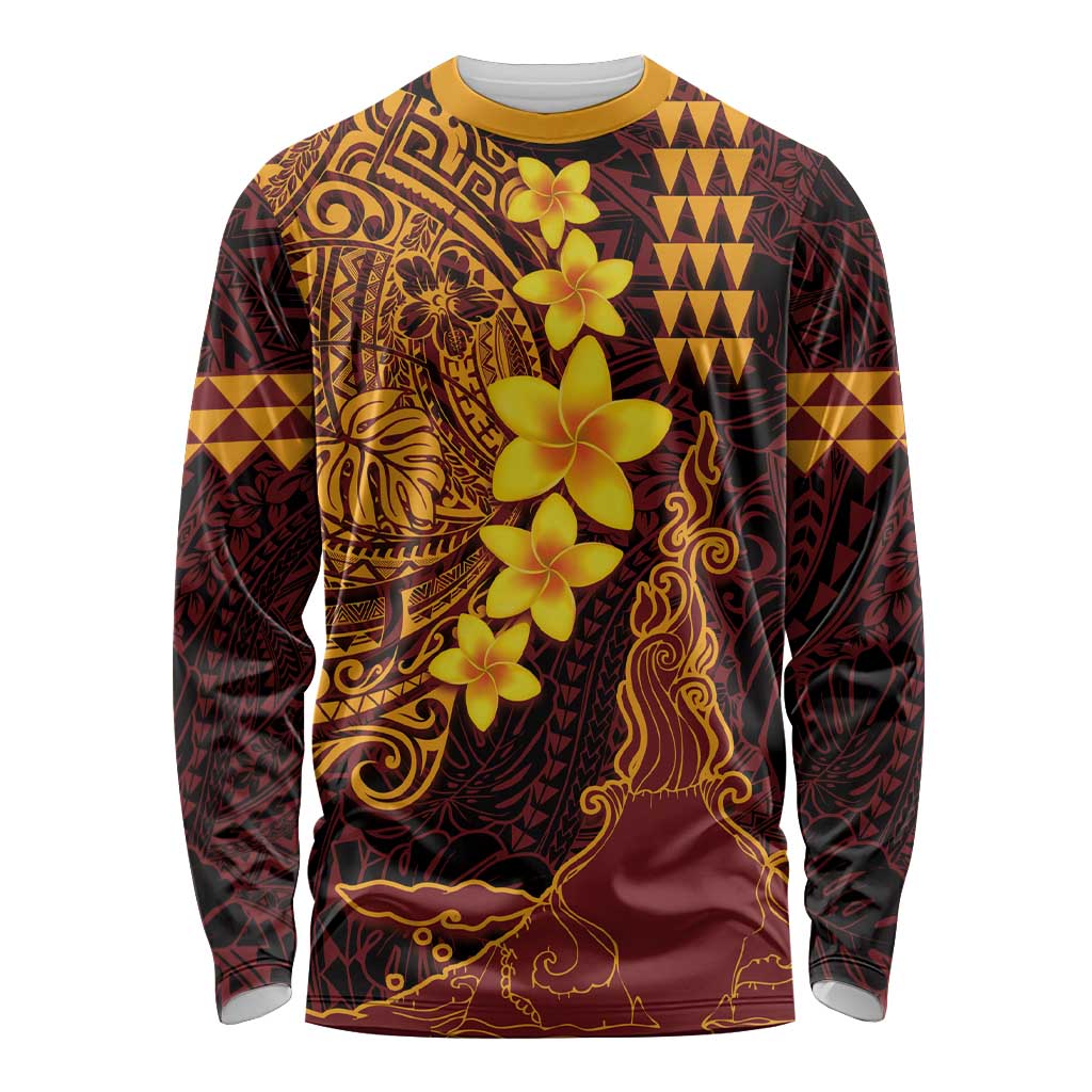 Hawaii Volcano Long Sleeve Shirt Polynesian and Kakau Pattern