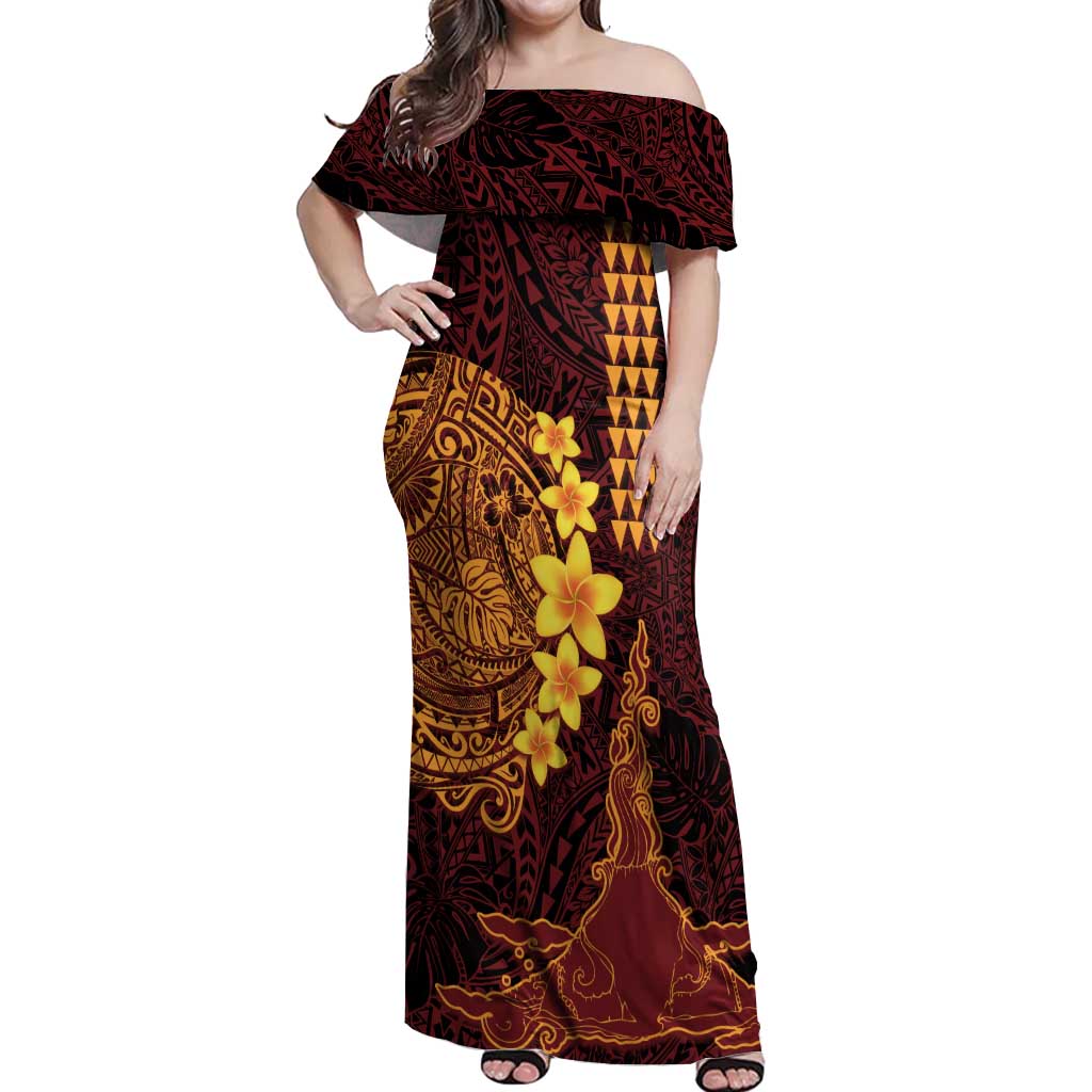 Hawaii Volcano Off Shoulder Maxi Dress Polynesian and Kakau Pattern LT03 Women Red - Polynesian Pride