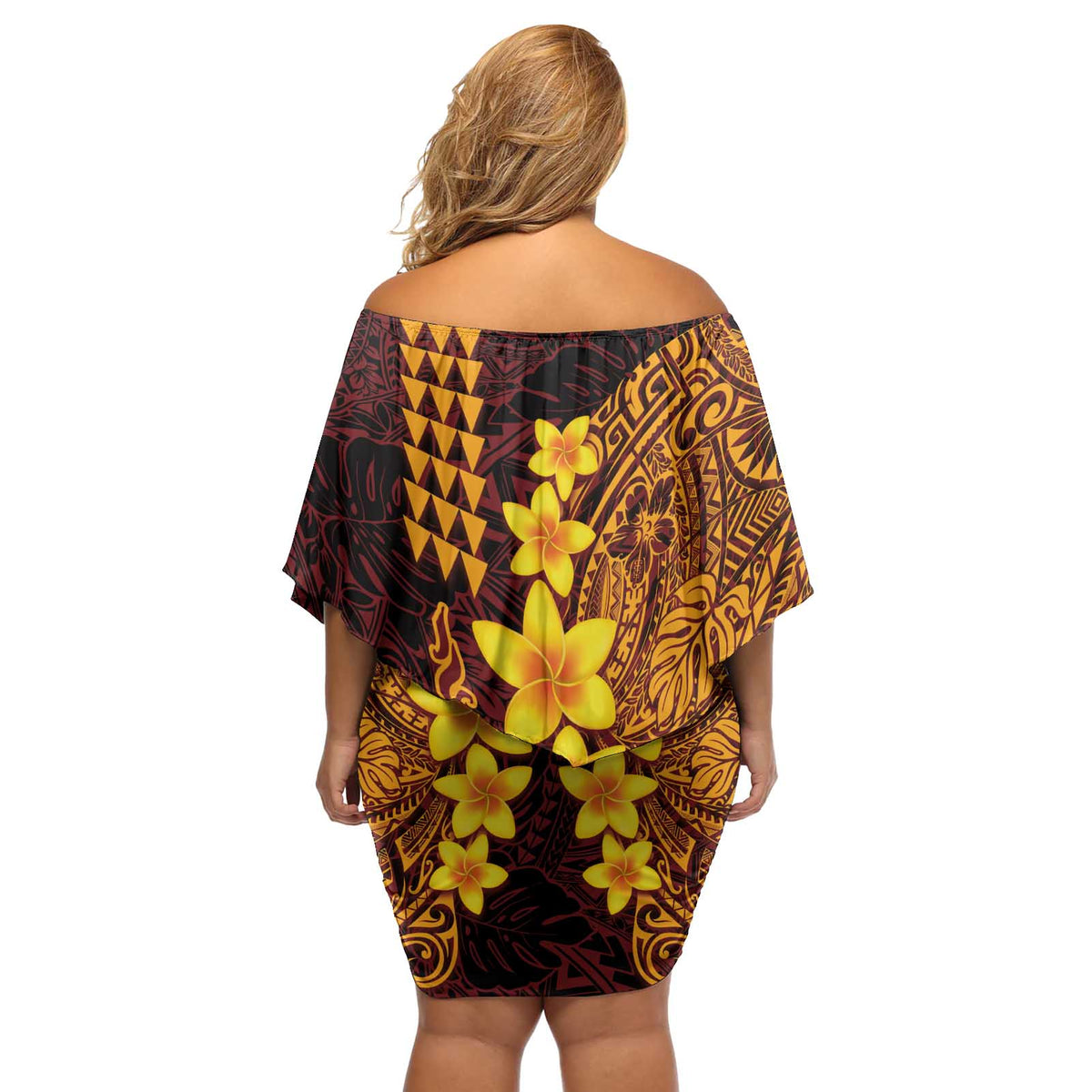 Hawaii Volcano Off Shoulder Short Dress Polynesian and Kakau Pattern LT03 - Polynesian Pride