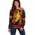 Hawaii Volcano Off Shoulder Sweater Polynesian and Kakau Pattern