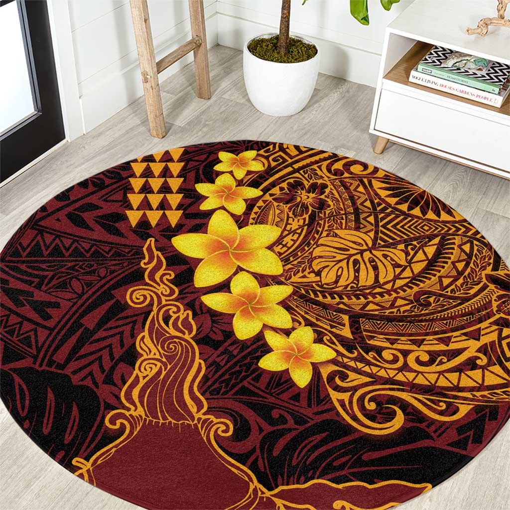 Hawaii Volcano Round Carpet Polynesian and Kakau Pattern