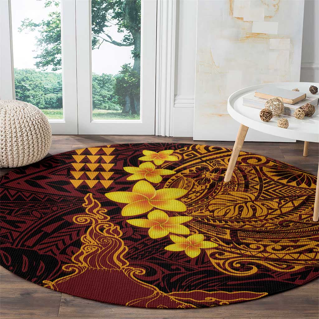 Hawaii Volcano Round Carpet Polynesian and Kakau Pattern