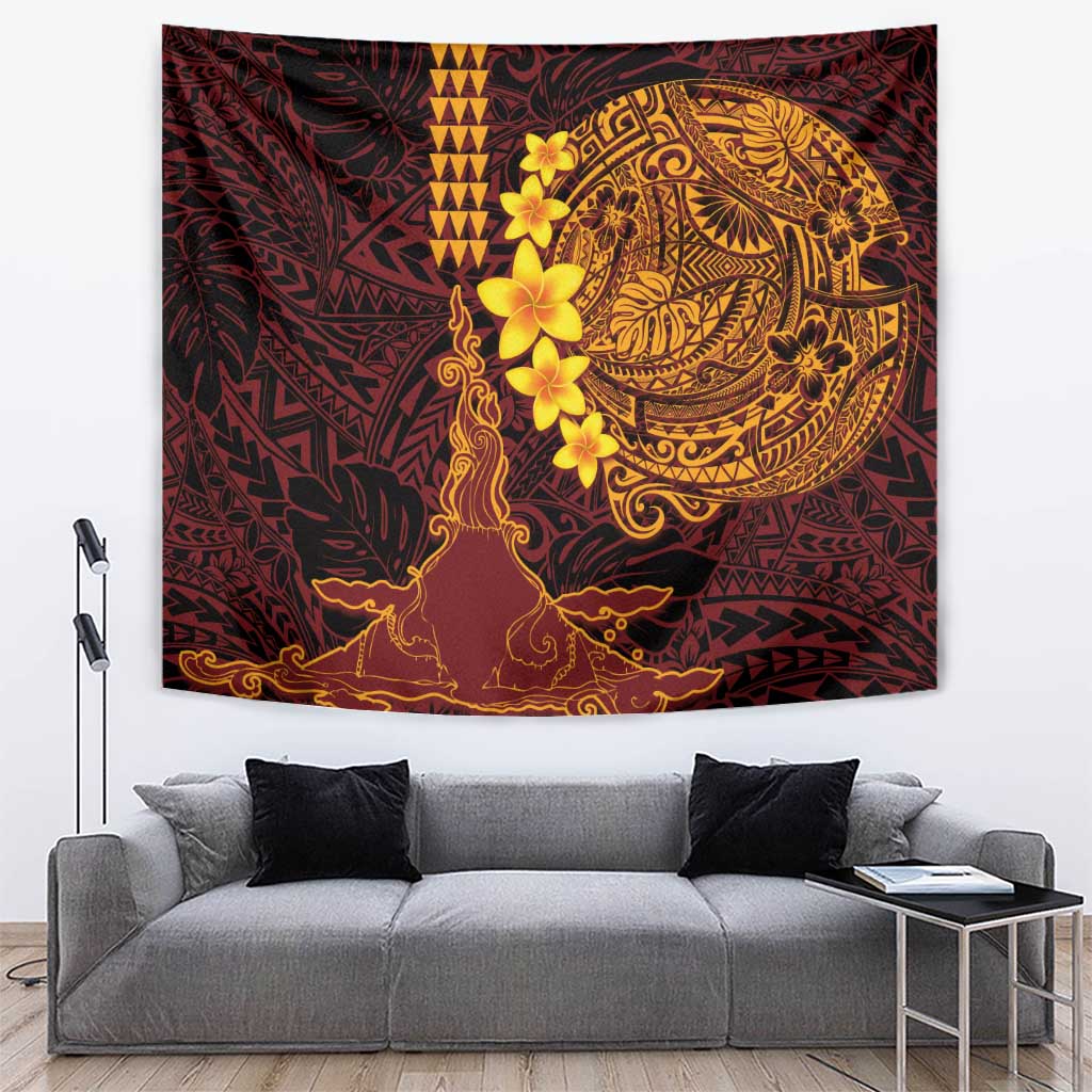 Hawaii Volcano Tapestry Polynesian and Kakau Pattern