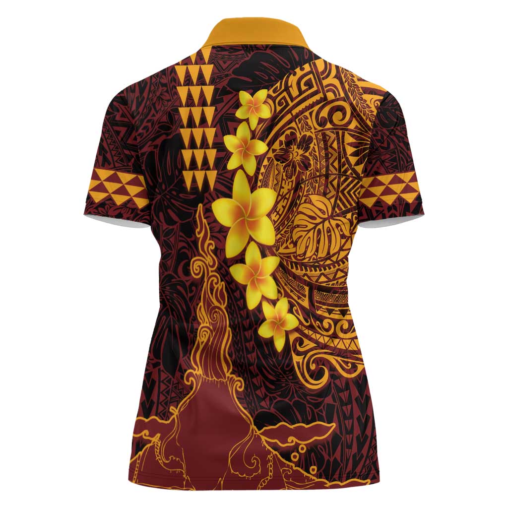 Hawaii Volcano Women Polo Shirt Polynesian and Kakau Pattern