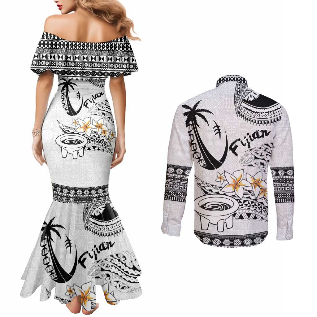 Fijian Traditional Culture Couples Matching Mermaid Dress and Long Sleeve Button Shirt Tapa Tribal Tattoos - Polynesian Pride