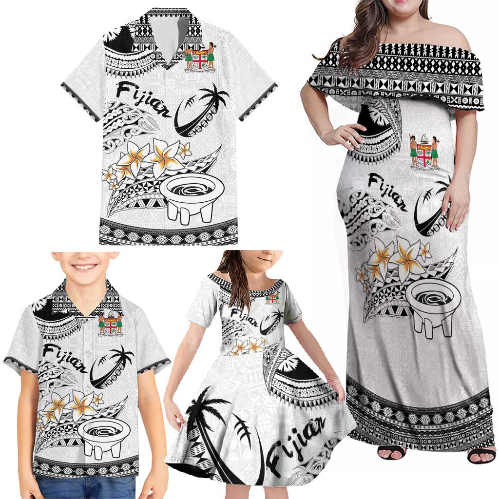 Fijian Traditional Culture Family Matching Off Shoulder Maxi Dress and Hawaiian Shirt Tapa Tribal Tattoos - Polynesian Pride