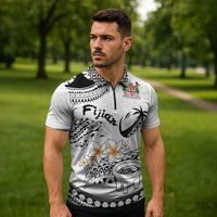 Fijian Traditional Culture Zipper Polo Shirt Tapa Tribal Tattoos - Polynesian Pride