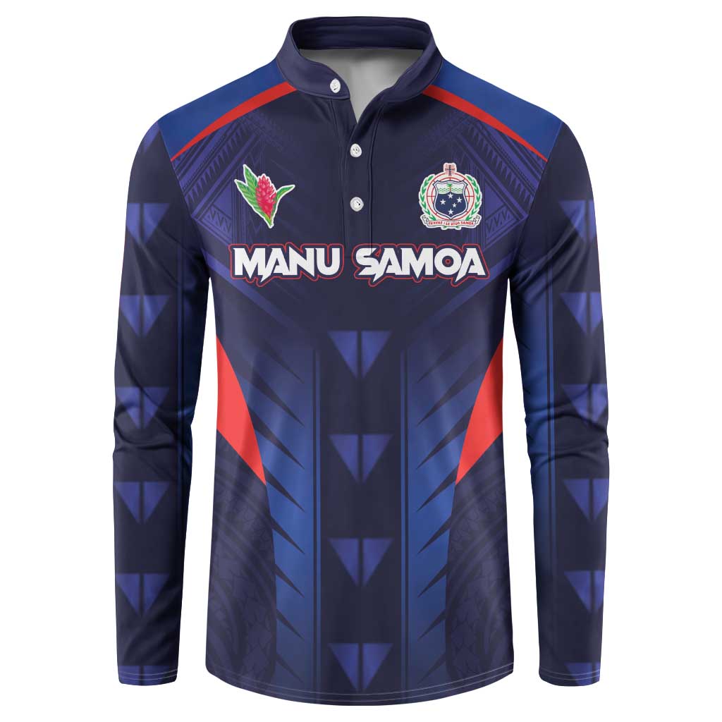 Custom Rugby Samoa Button Sweatshirt Siva Tau Spirit Sporty Vibes LT03 Navy - Polynesian Pride