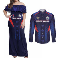 Custom Rugby Samoa Couples Matching Off Shoulder Maxi Dress and Long Sleeve Button Shirt Siva Tau Spirit Sporty Vibes - Polynesian Pride