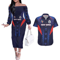 Custom Rugby Samoa Couples Matching Off The Shoulder Long Sleeve Dress and Hawaiian Shirt Siva Tau Spirit Sporty Vibes - Polynesian Pride