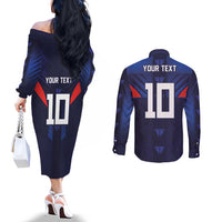 Custom Rugby Samoa Couples Matching Off The Shoulder Long Sleeve Dress and Long Sleeve Button Shirt Siva Tau Spirit Sporty Vibes - Polynesian Pride