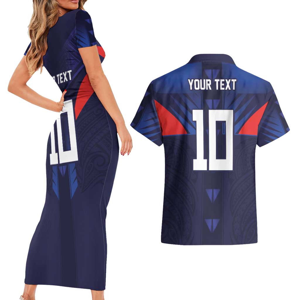 Custom Rugby Samoa Couples Matching Short Sleeve Bodycon Dress and Hawaiian Shirt Siva Tau Spirit Sporty Vibes - Polynesian Pride