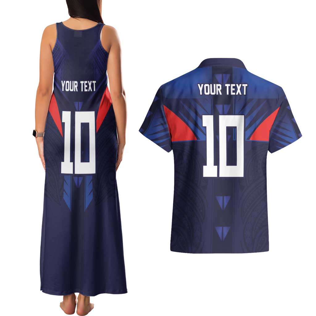Custom Rugby Samoa Couples Matching Tank Maxi Dress and Hawaiian Shirt Siva Tau Spirit Sporty Vibes - Polynesian Pride