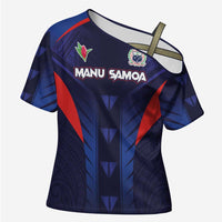Custom Rugby Samoa Cross Shoulder Shirt Siva Tau Spirit Sporty Vibes LT03 Female Navy - Polynesian Pride