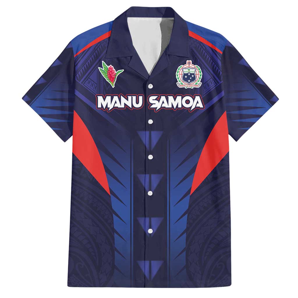 Custom Rugby Samoa Hawaiian Shirt Siva Tau Spirit Sporty Vibes LT03 Navy - Polynesian Pride