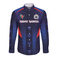 Custom Rugby Samoa Long Sleeve Button Shirt Siva Tau Spirit Sporty Vibes LT03 Unisex Navy - Polynesian Pride
