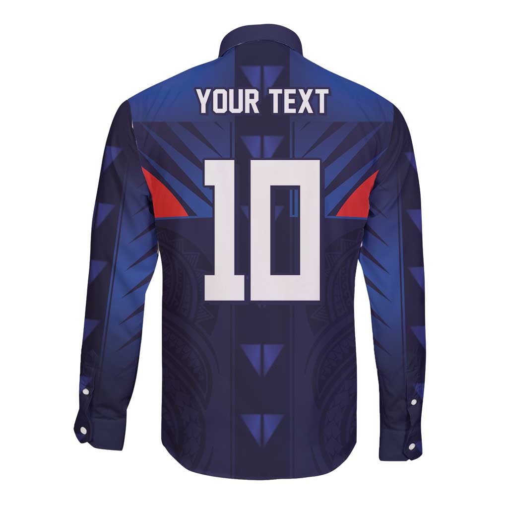 Custom Rugby Samoa Long Sleeve Button Shirt Siva Tau Spirit Sporty Vibes LT03 - Polynesian Pride