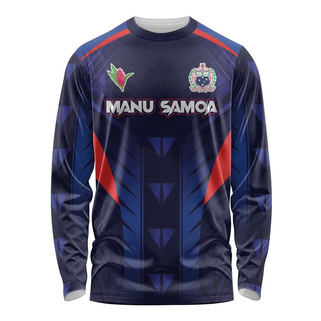 Custom Rugby Samoa Long Sleeve Shirt Siva Tau Spirit Sporty Vibes LT03 Unisex Navy - Polynesian Pride