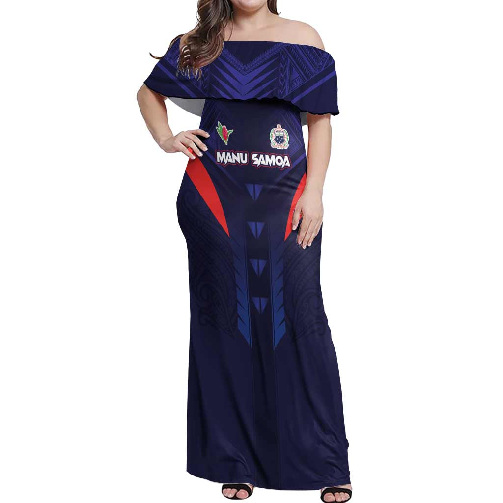 Custom Rugby Samoa Off Shoulder Maxi Dress Siva Tau Spirit Sporty Vibes - Polynesian Pride
