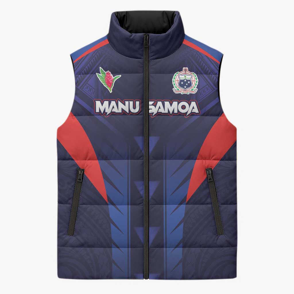 Custom Rugby Samoa Sleeveless Puffer Jacket Siva Tau Spirit Sporty Vibes LT03 Unisex Navy - Polynesian Pride