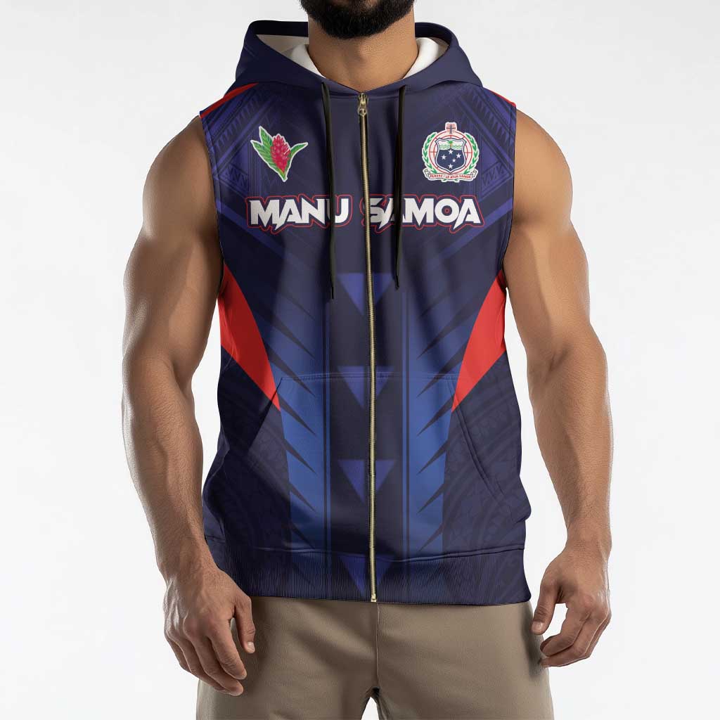Custom Rugby Samoa Sleeveless Zip Hoodie Siva Tau Spirit Sporty Vibes - Polynesian Pride