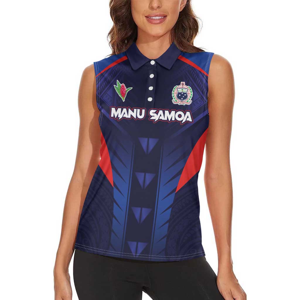 Custom Rugby Samoa Women Sleeveless Polo Shirt Siva Tau Spirit Sporty Vibes - Polynesian Pride