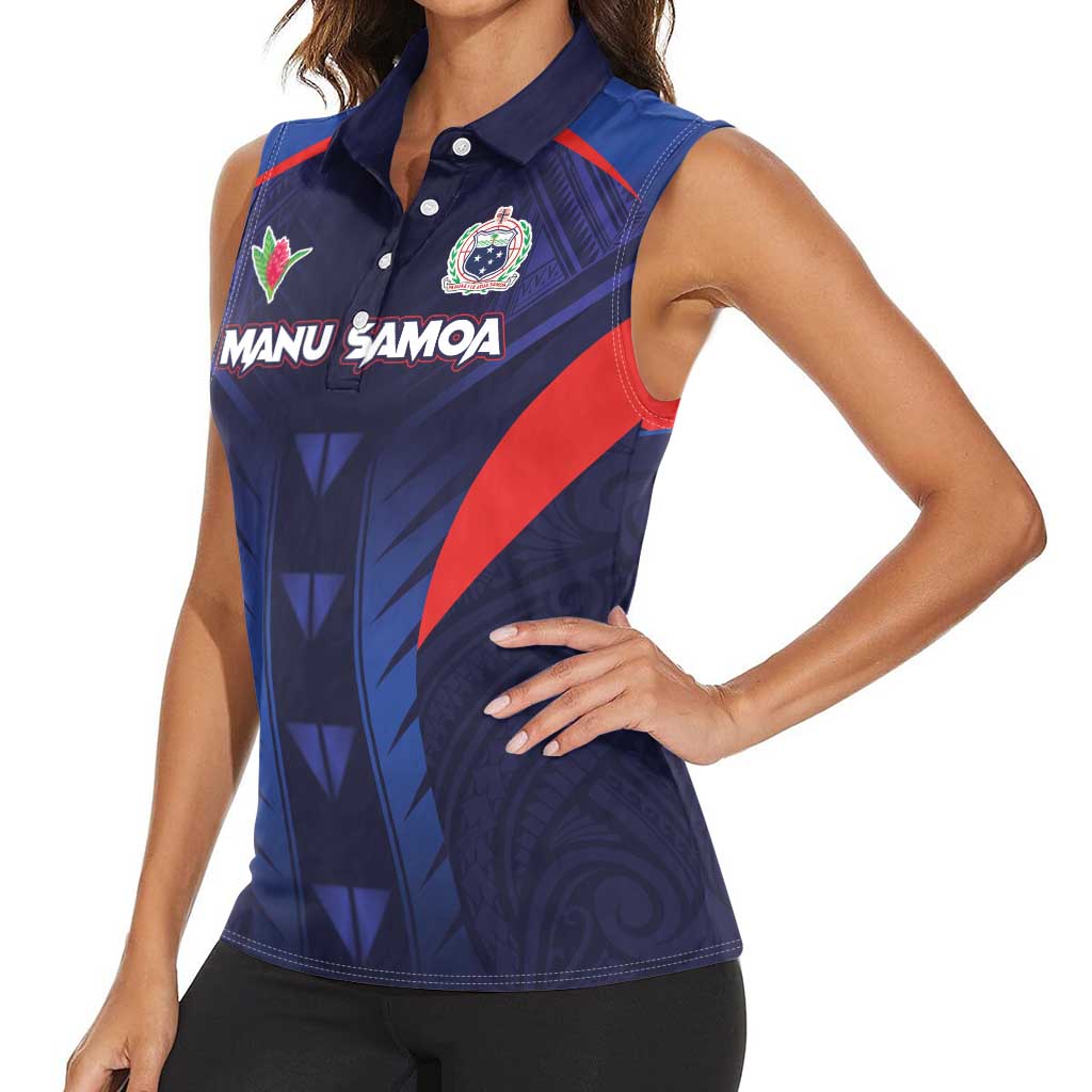 Custom Rugby Samoa Women Sleeveless Polo Shirt Siva Tau Spirit Sporty Vibes - Polynesian Pride