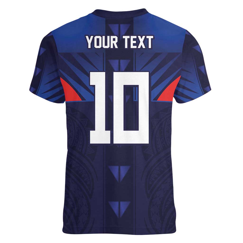 Custom Rugby Samoa Women V-Neck T-Shirt Siva Tau Spirit Sporty Vibes - Polynesian Pride