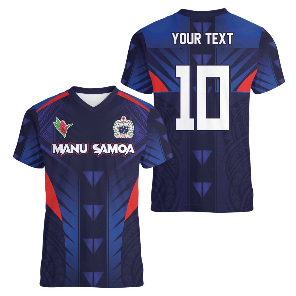 Custom Rugby Samoa Women V-Neck T-Shirt Siva Tau Spirit Sporty Vibes - Polynesian Pride