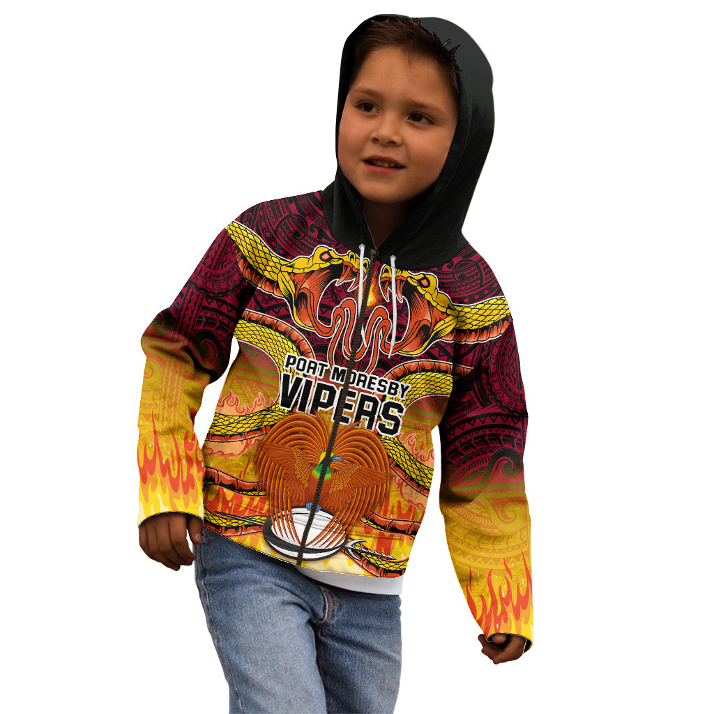 PNG Port Moresby Vipers Rugby Kid Hoodie Fire Vipers Mix PNG Bird Polynesian Tattoo LT03 - Polynesian Pride
