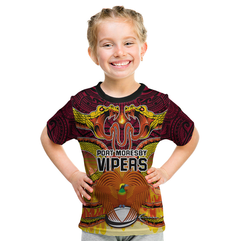 PNG Port Moresby Vipers Rugby Kid T Shirt Fire Vipers Mix PNG Bird Polynesian Tattoo LT03 Yellow - Polynesian Pride