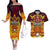 Custom PNG Port Moresby Vipers Rugby Couples Matching Off The Shoulder Long Sleeve Dress and Hawaiian Shirt Fire Vipers Mix PNG Bird Polynesian Tattoo LT03 Yellow - Polynesian Pride